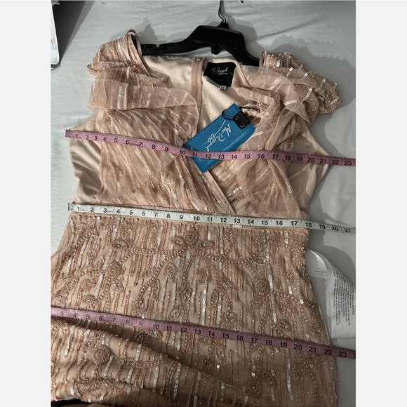 NWT $698 Mac Duggal [ 14 ] Embellished Cap Sleeve Cape Trumpet Gown‎ Blush - Picture 3 of 16